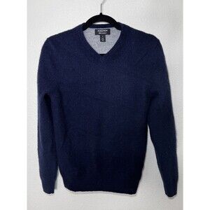 NORDSTROM Men's Sweater Navy Blue V-Neck Pullover  100% Cashmere Size Small